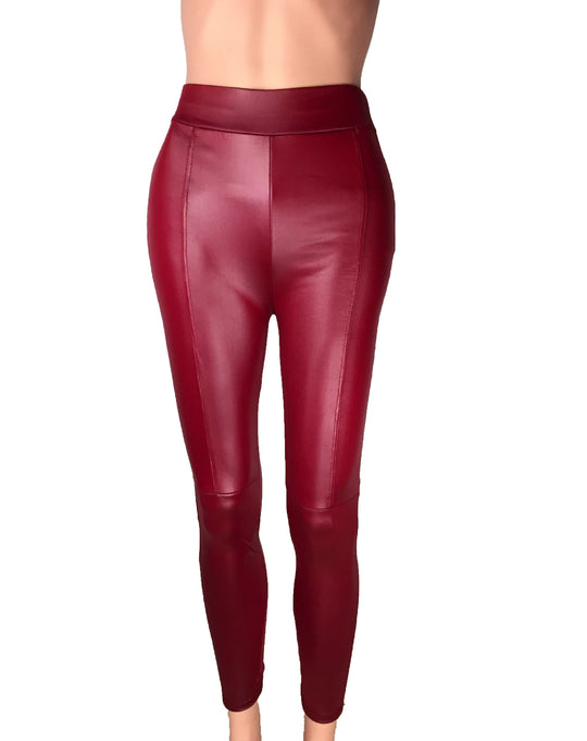 Damen Hochtaillierte Leggings aus hochwertigem Kunstleder mit nahtloser Verarbeitung EB