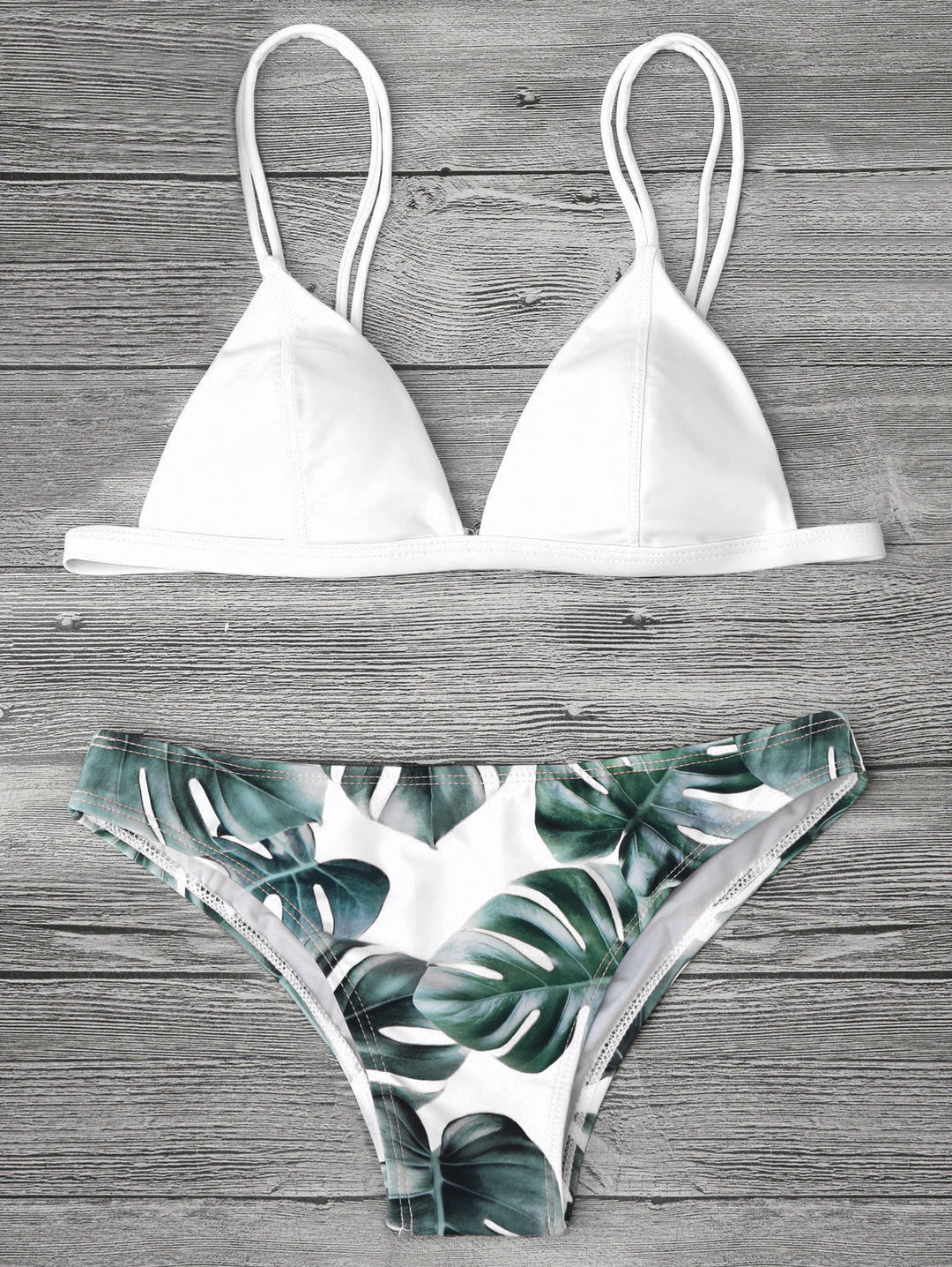 Damen Triangel-Bikini mit trendy Blattmuster EB