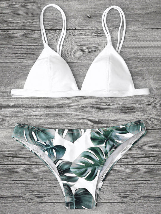Damen Triangel-Bikini mit trendy Blattmuster EB