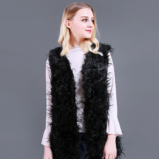 Damen Flauschige Kaftan-Weste aus Kunstpelz mit tiefem V-Ausschnitt und Seitentaschen EB