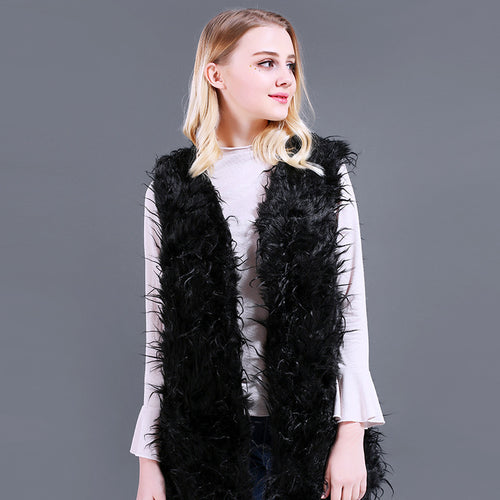 Damen Flauschige Kaftan-Weste aus Kunstpelz mit tiefem V-Ausschnitt und Seitentaschen EB