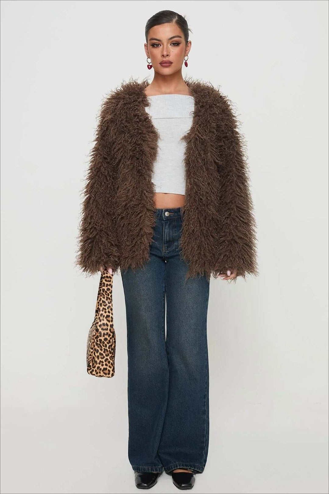 EB | Fluffy Brown Faux Fur Übergroße Jacke