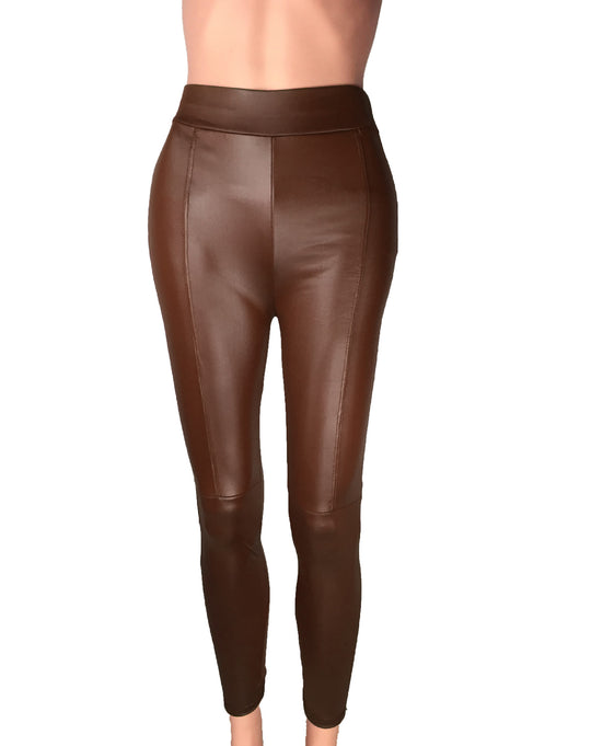 Damen Hochtaillierte Leggings aus hochwertigem Kunstleder mit nahtloser Verarbeitung EB