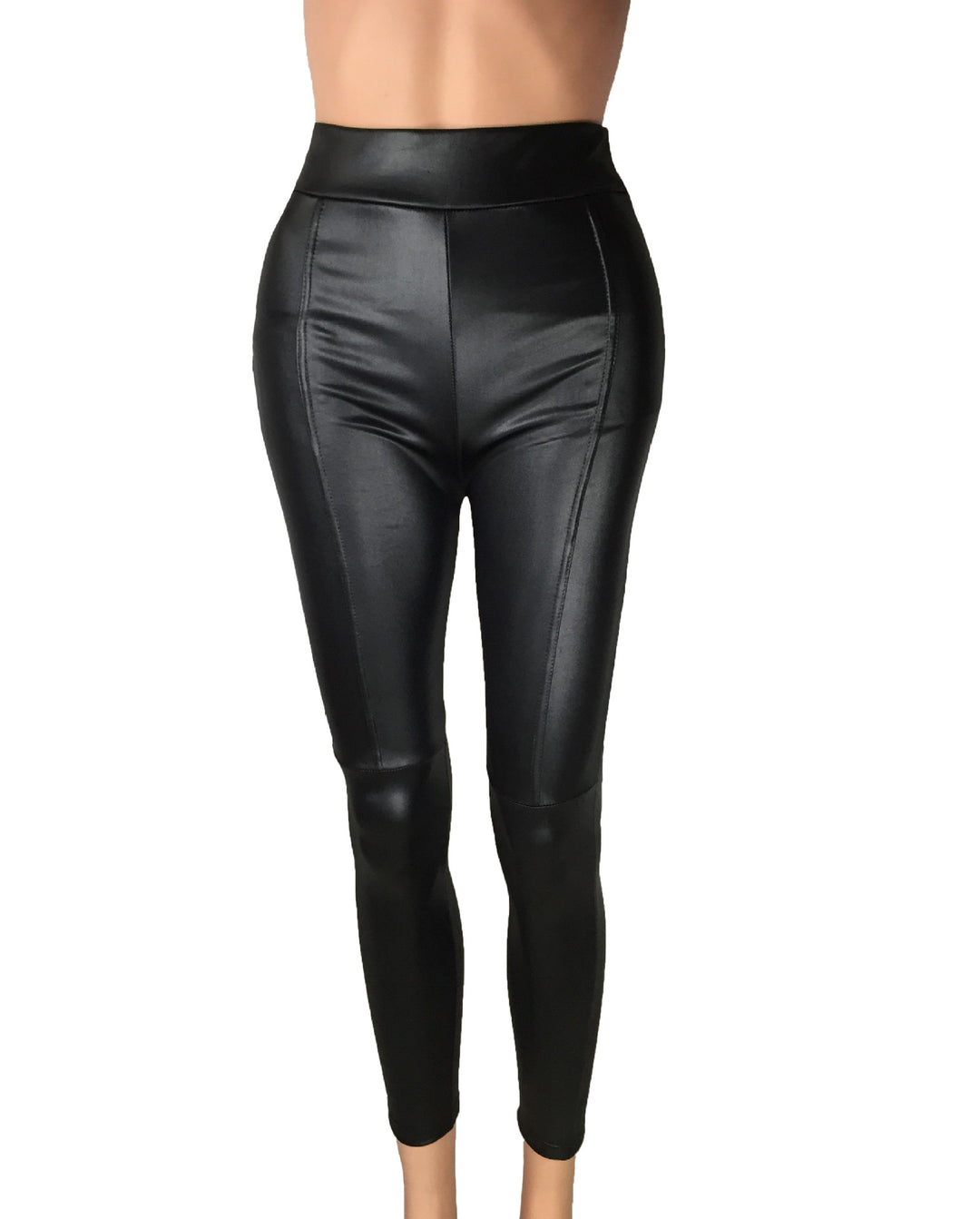 Damen Hochtaillierte Leggings aus hochwertigem Kunstleder mit nahtloser Verarbeitung EB