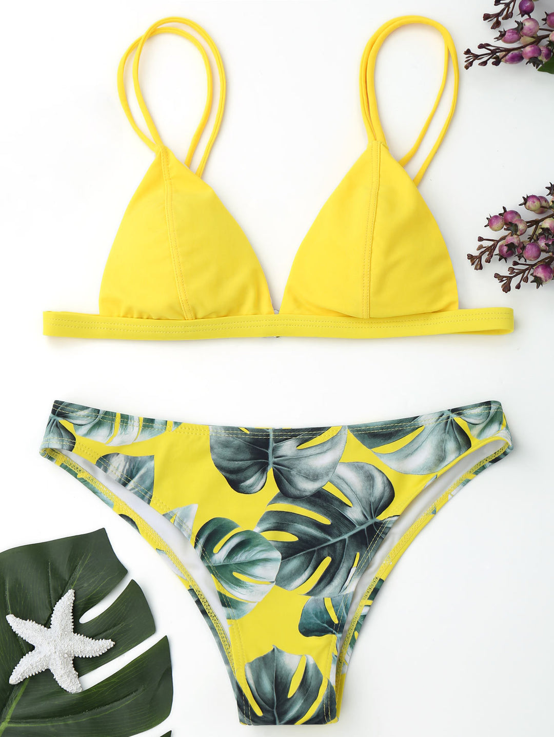 Damen Triangel-Bikini mit trendy Blattmuster EB