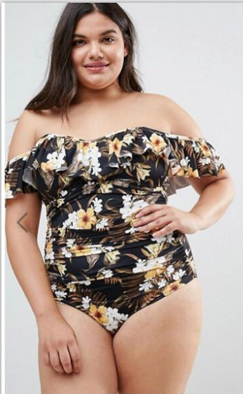 Damen Off-Shoulder Einteiler Badeanzug mit Rüschendetails EB