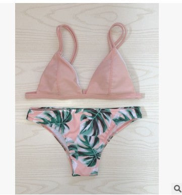 Damen Triangel-Bikini mit trendy Blattmuster EB