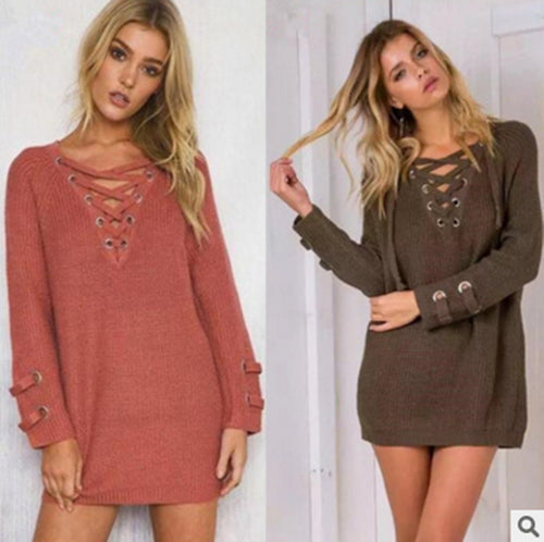 Damen Strickpullover mit dekorativem Schnürdesign und komfortablem Schnitt EB