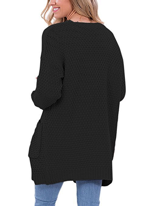 Damen gemütlicher Strickcardigan mit Taschen und Zopfmuster EB
