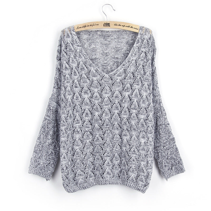 Damen luftiger Strickpullover mit V-Ausschnitt und kunstvollem Muster EB