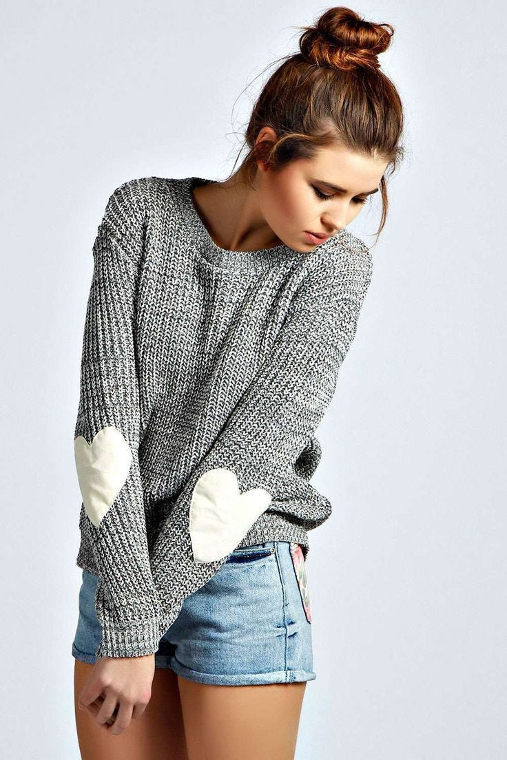 Damen Pullover mit Herz-Applikationen und lässigem Schnitt EB