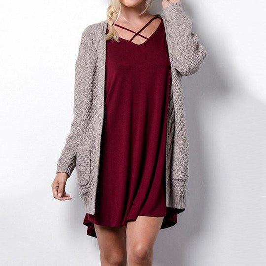 Damen Grobstrick-Cardigan mit offener Front und praktischen Taschen EB