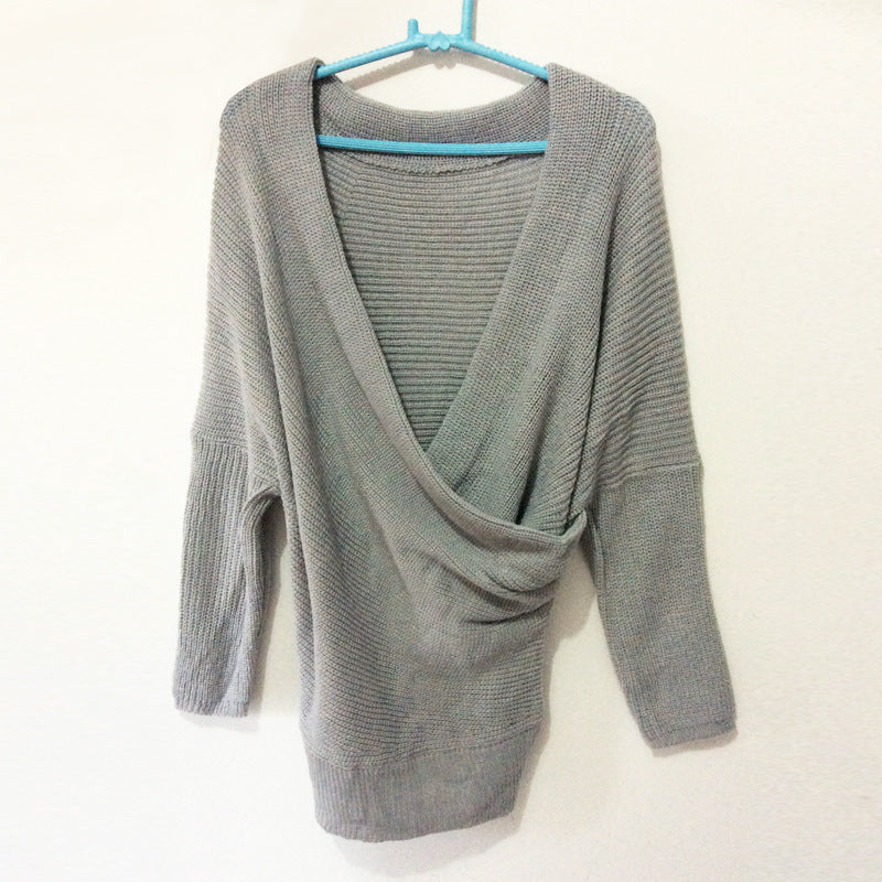 Damen Wickelpullover mit tieferem V-Ausschnitt und lässigem Schnitt EB