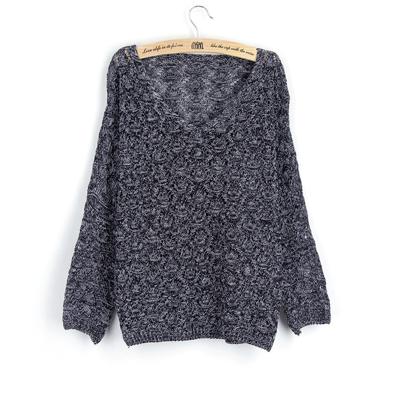 Damen Strickpullover mit V-Ausschnitt und luftiger Lochmusterung EB