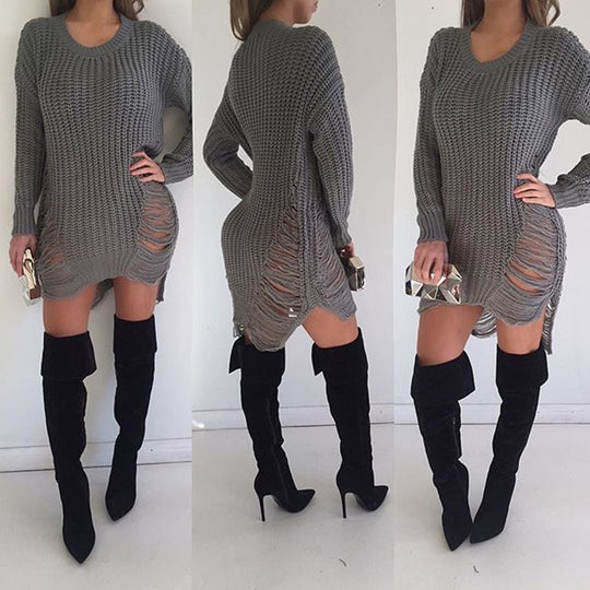 Damen Strickkleid mit lässigem Schnitt und eingewebten Details EB