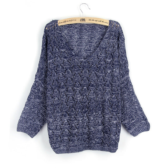 Damen Strickpullover mit V-Ausschnitt und luftiger Lochmusterung EB