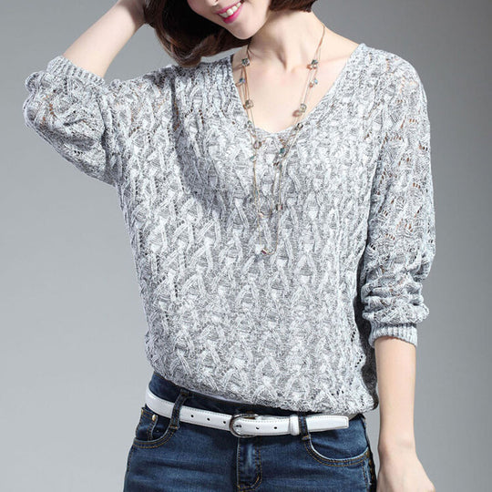 Damen Strickpullover mit V-Ausschnitt und luftiger Lochmusterung EB