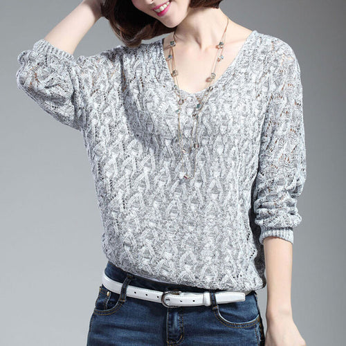 Damen Strickpullover mit V-Ausschnitt und luftiger Lochmusterung EB