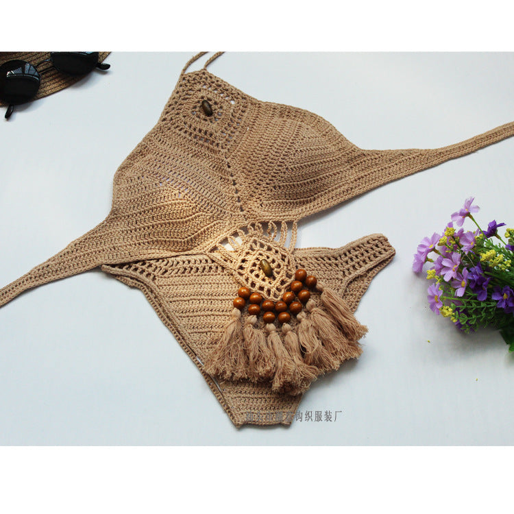 Damen Häkel-Bikini-Set mit einzigartigem Design und Quasten EB