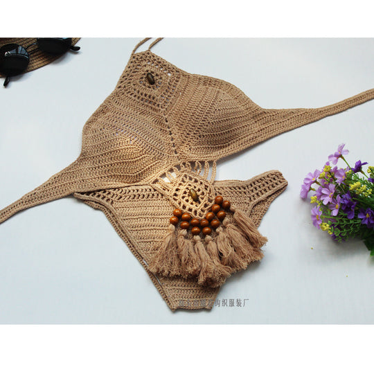 Damen Häkel-Bikini-Set mit einzigartigem Design und Quasten EB