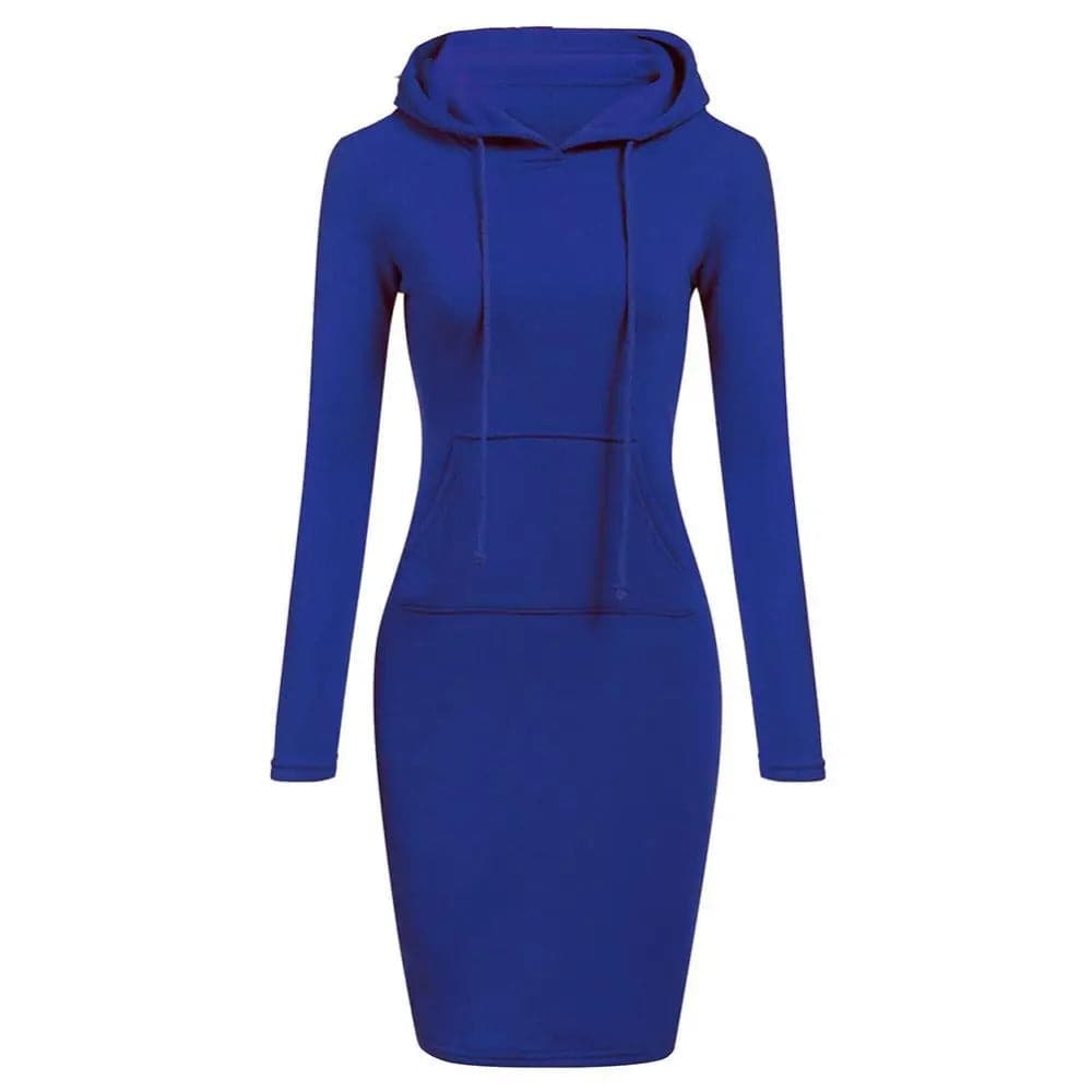 EB | Hoodie Kleid Lange Ärmel Verstellbare Kapuze Kängurutasche Slim Fit