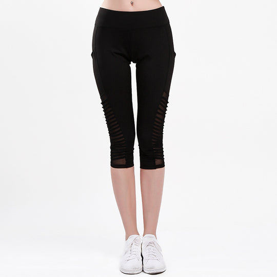 Damen Sportliche Leggings mit atmungsaktiven Netzpaneelen und hohem Bund EB
