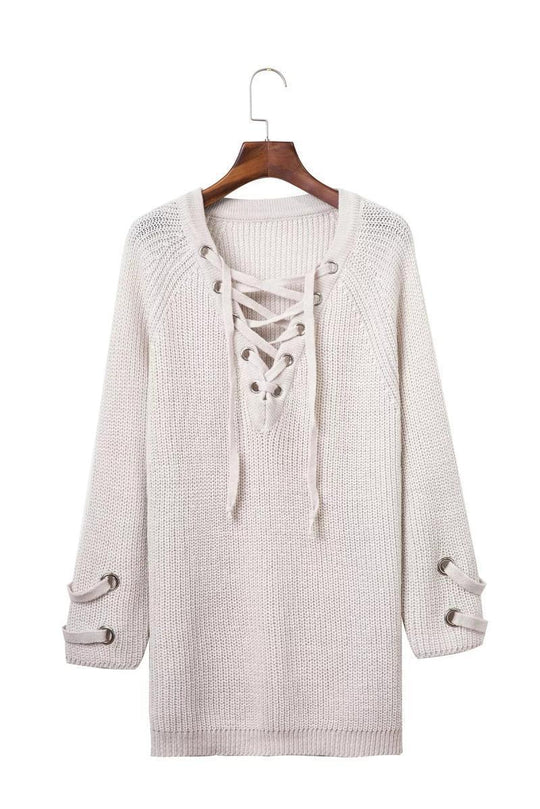 Damen Strickpullover mit dekorativem Schnürdesign und komfortablem Schnitt EB