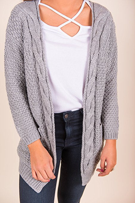 Damen gemütlicher Strickcardigan mit offener Front und Taschen EB