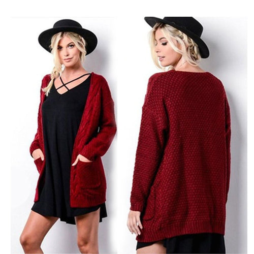 Damen gemütlicher Strickcardigan mit offener Front und Taschen EB