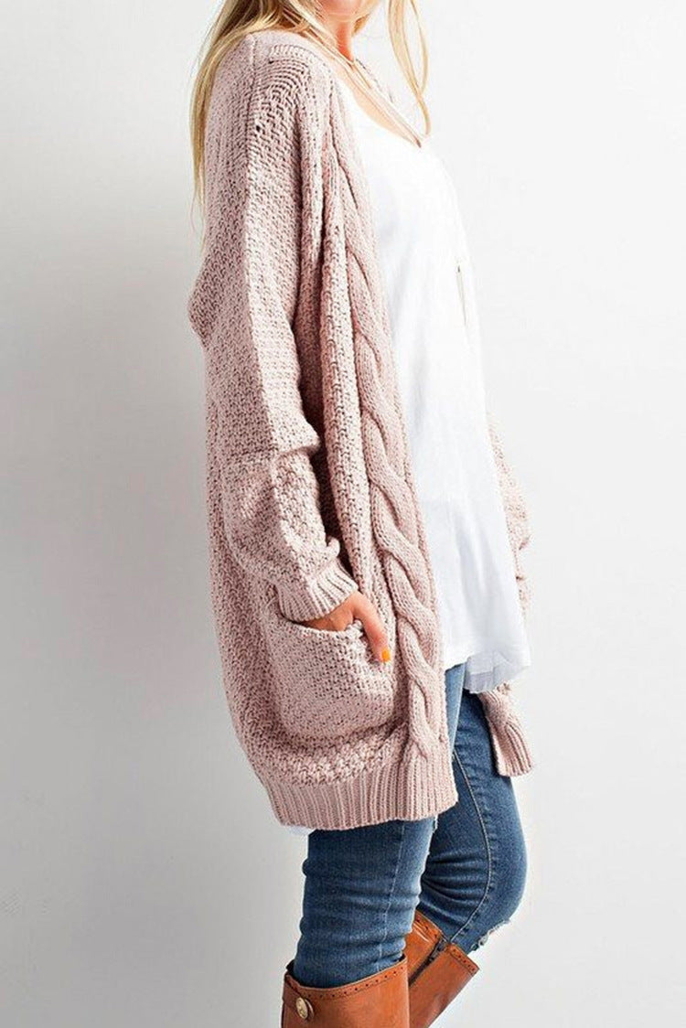 Damen gemütlicher Strickcardigan mit offener Front und Taschen EB