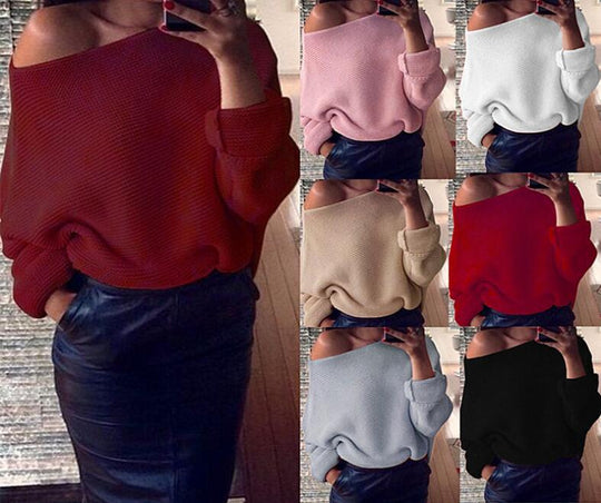Damen Grobstrickpullover mit schulterfreiem Design und weichem Material EB