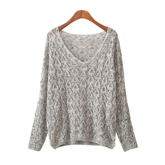 Damen Strickpullover mit V-Ausschnitt und luftiger Lochmusterung EB
