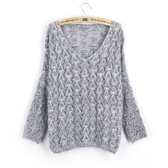 Damen Strickpullover mit V-Ausschnitt und luftiger Lochmusterung EB