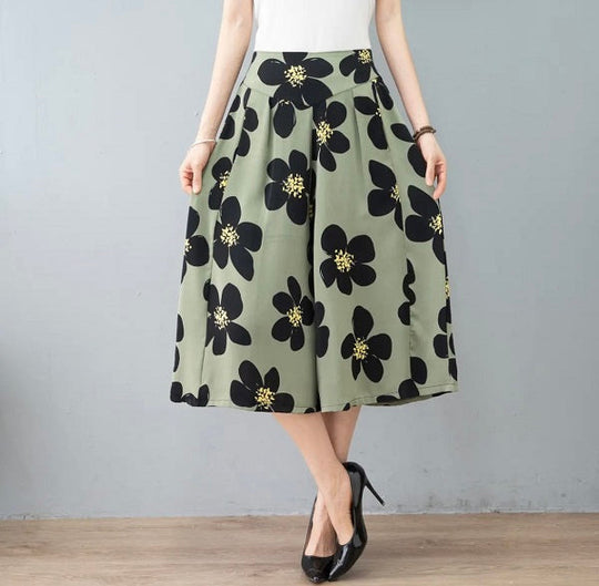EB | Damen Chiffon Culottes mit Breiten Beinen und Hoher Elastischer Taille