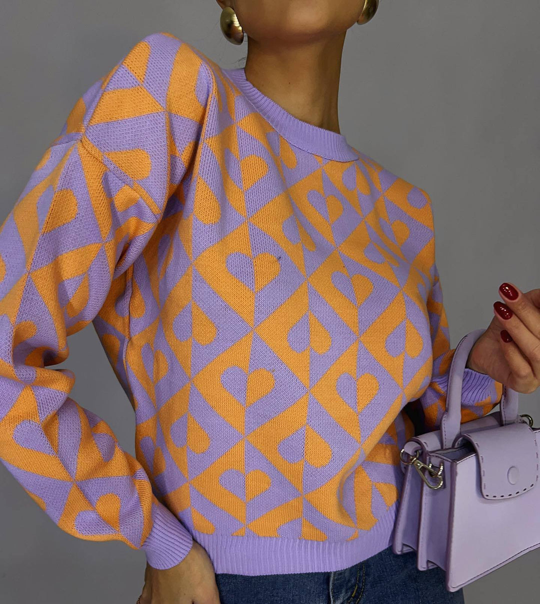 EB | Herzprint Strickpullover Weich und Trendy Einzigartiges Muster