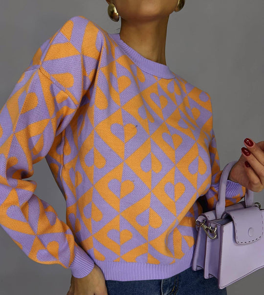 EB | Herzprint Strickpullover Weich und Trendy Einzigartiges Muster
