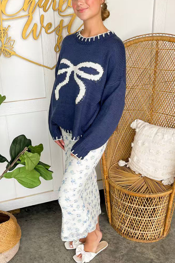 EB | Weihnachtsbogen Kontrastfarbe Eingeschlossen Kante Langarm Gestrickter Pullover