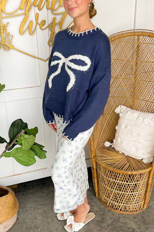 EB | Weihnachtsbogen Kontrastfarbe Eingeschlossen Kante Langarm Gestrickter Pullover