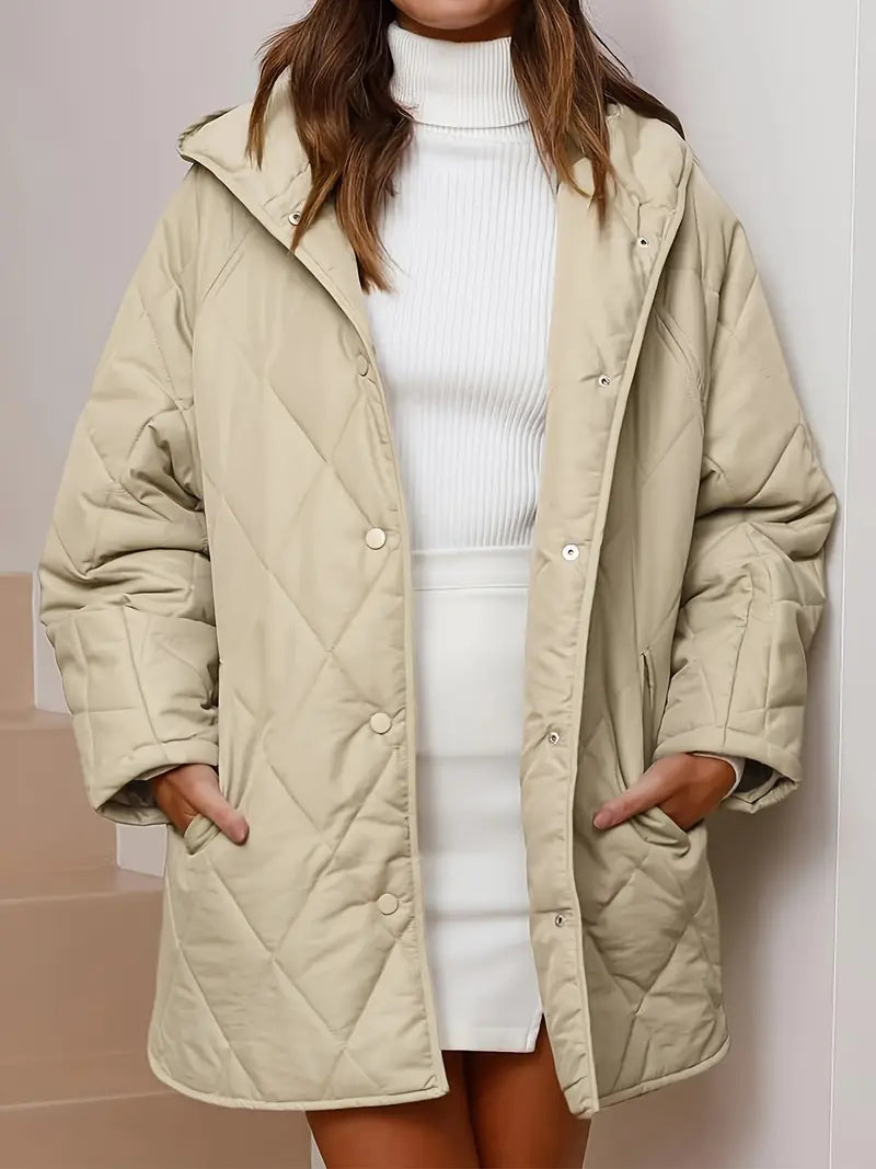 EB | Puffer schwarze und beige Winterjacke für Damen - warm und oversized