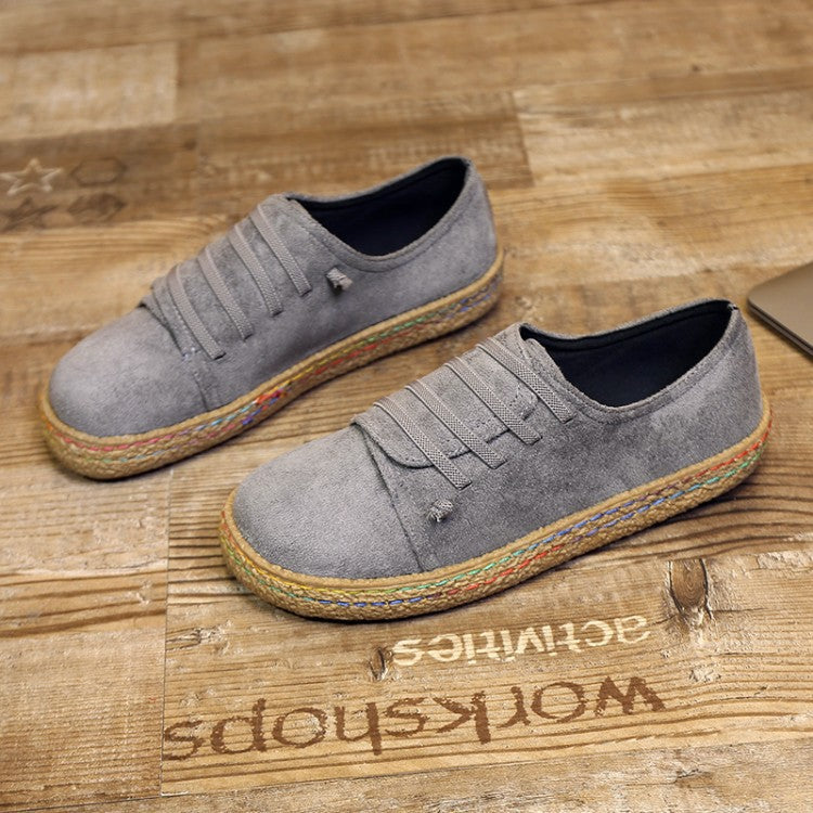 Damen nan niedriger Sneaker-Espadrille mit Veloursleder-Optik, elastischen Schnürbändern und geflochtener Jute-Sohle EB
