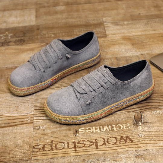 Damen nan niedriger Sneaker-Espadrille mit Veloursleder-Optik, elastischen Schnürbändern und geflochtener Jute-Sohle EB
