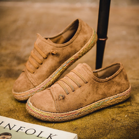 Damen nan niedriger Sneaker-Espadrille mit Veloursleder-Optik, elastischen Schnürbändern und geflochtener Jute-Sohle EB