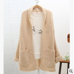 Damen grober Strick-Cardigan mit offenen Ärmeln und praktischen Taschen EB