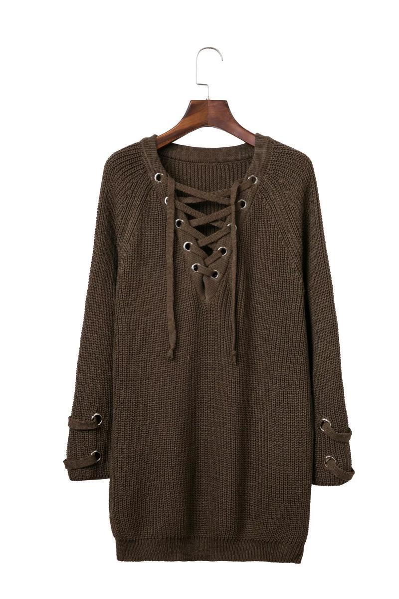 Damen Strickpullover mit dekorativem Schnürdesign und komfortablem Schnitt EB
