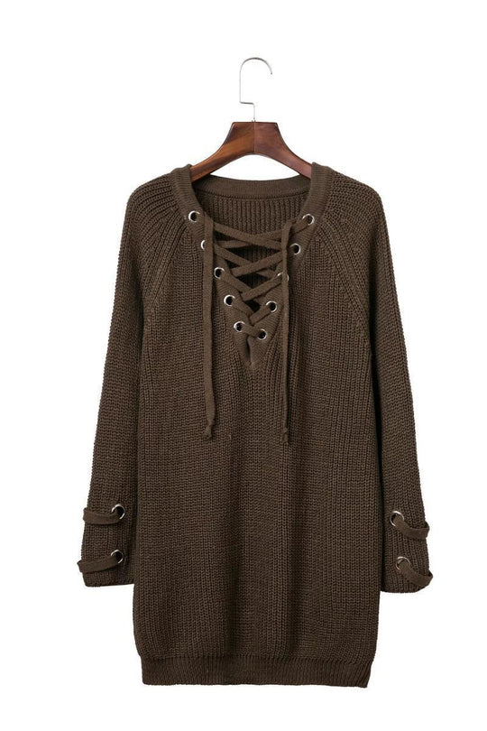 Damen Strickpullover mit dekorativem Schnürdesign und komfortablem Schnitt EB