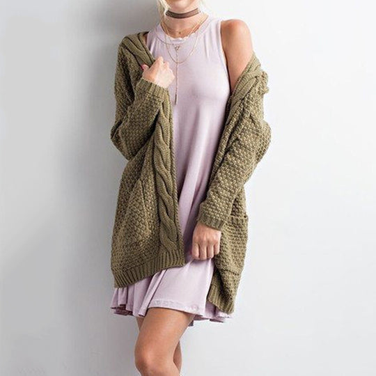 Damen Grobstrick-Cardigan mit offener Front und praktischen Taschen EB