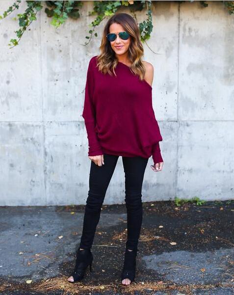 Damen Oversized Strickpullover mit Off-Shoulder-Ausschnitt und weitem Schnitt EB
