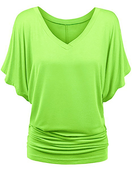 Damen lässiges V-Ausschnitt T-Shirt mit drapiertem Saum EB