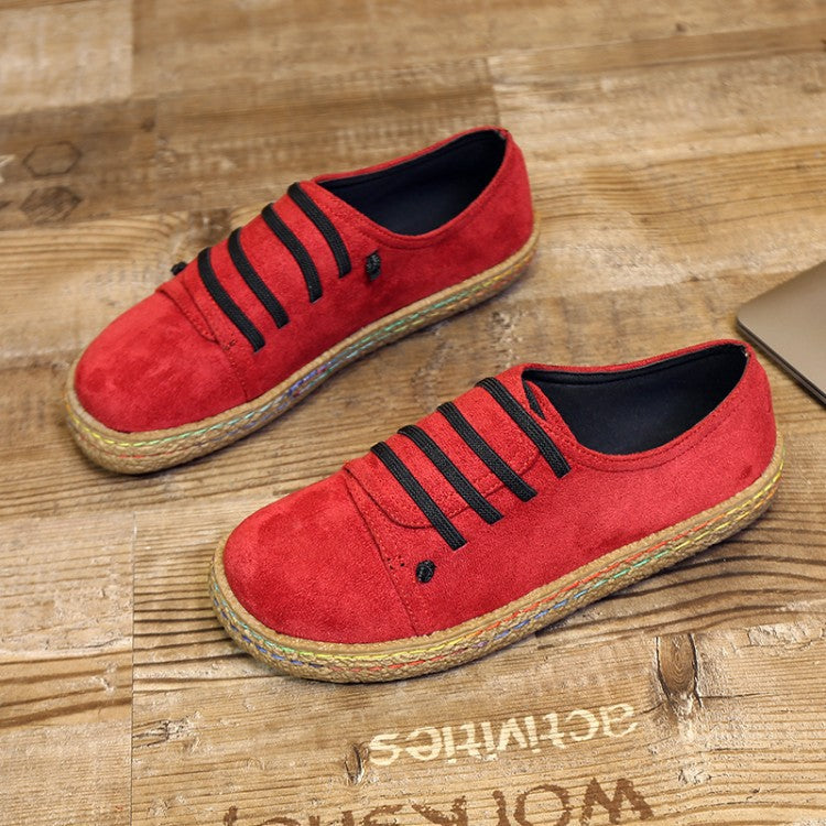Damen nan niedriger Sneaker-Espadrille mit Veloursleder-Optik, elastischen Schnürbändern und geflochtener Jute-Sohle EB
