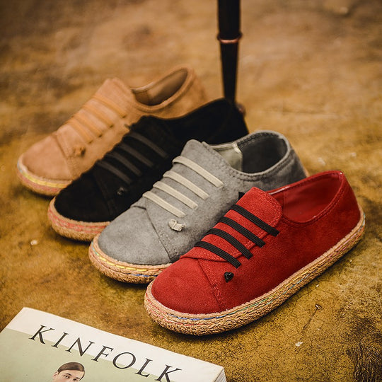 Damen nan niedriger Sneaker-Espadrille mit Veloursleder-Optik, elastischen Schnürbändern und geflochtener Jute-Sohle EB